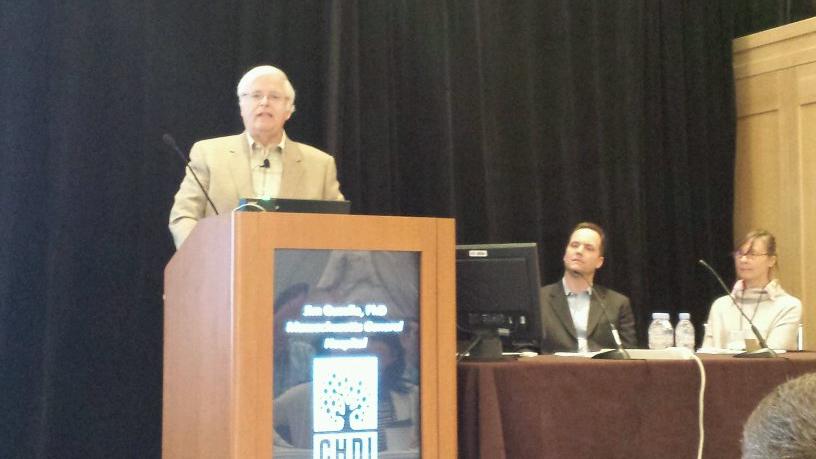 Jim Gusella addressed the conference, presenting exciting data suggesting a gene variation that modifies the onset of HD  